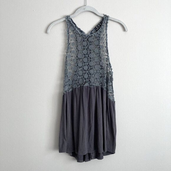 POL Womens Gray Crochet Tank Top Open Back Size Medium Girly Boho Festival - Picture 1 of 11